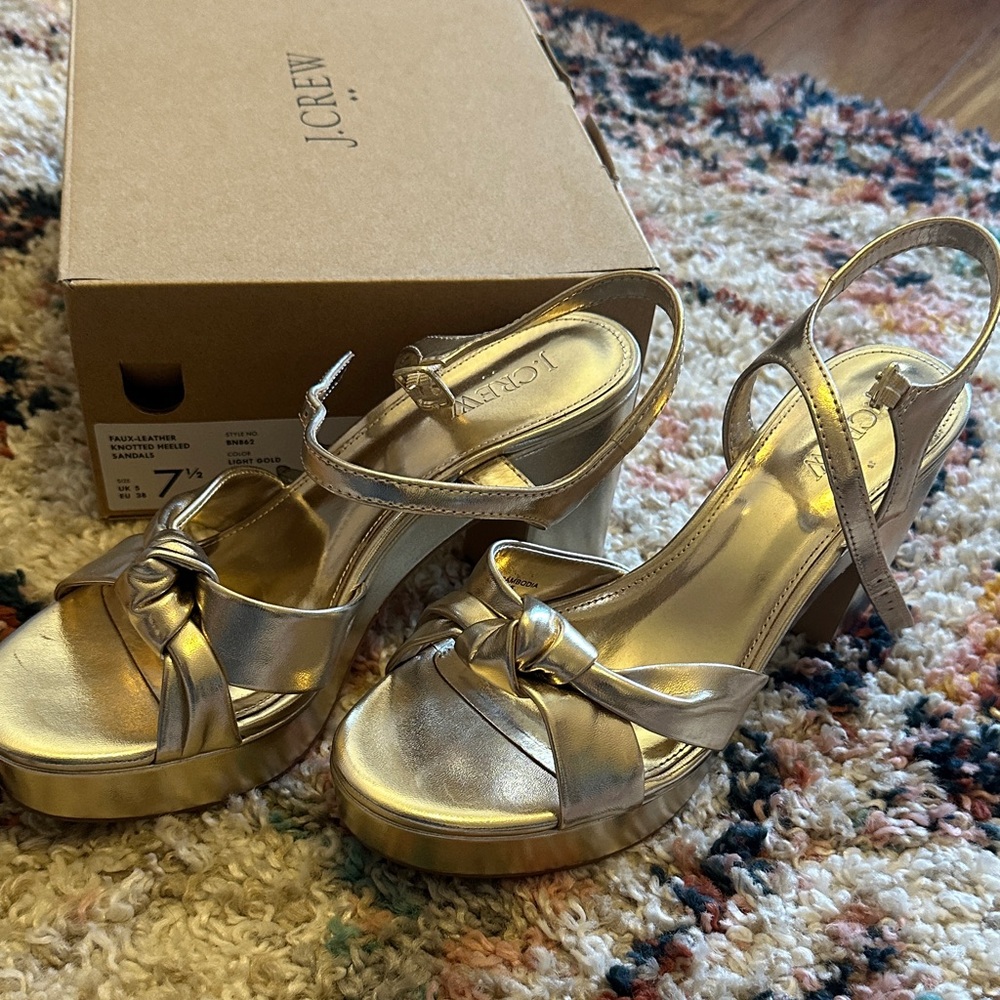 J. Crew Metallic Gold Heeled Sandals